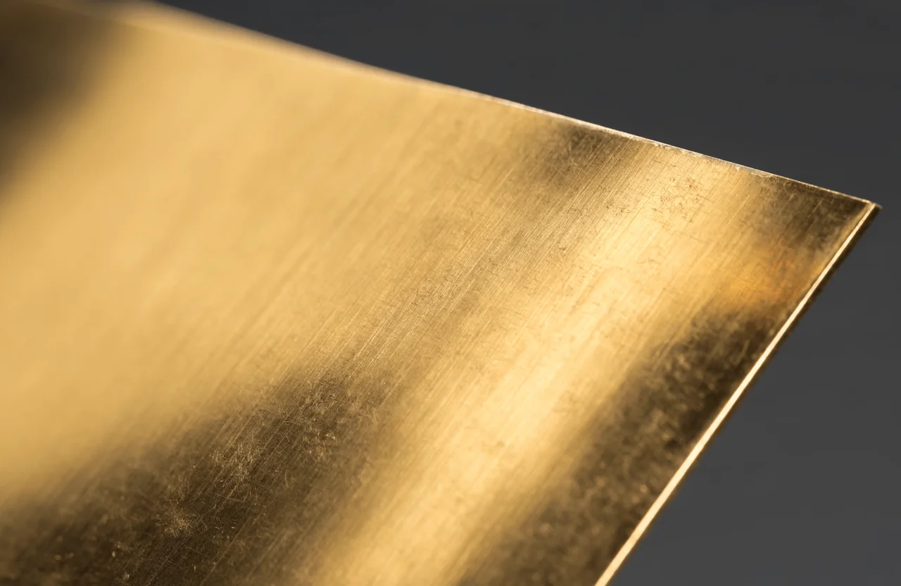 Brass sheet with a warm satin polish and a clean cut edge