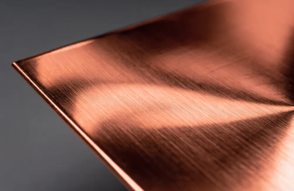 Copper sheet with a warm reddish satin finish